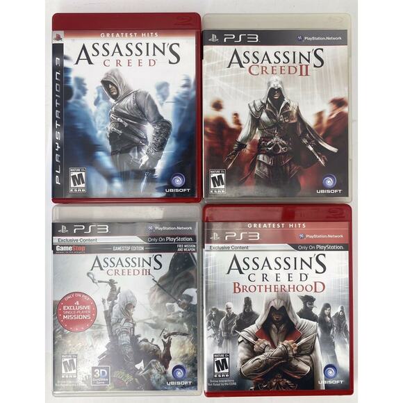 SET LOT Assassins Creed 1 2 3 & Brotherhood PLAYSTATION 3 PS3 COMPLETE - TESTED - Picture 1 of 5